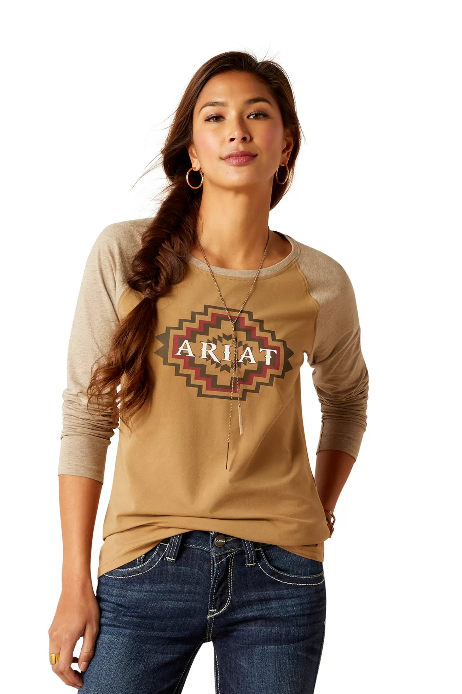 Fashion ariat Naisten Tucson Baseball Pitkahihainen T-Paita Petrified Oak