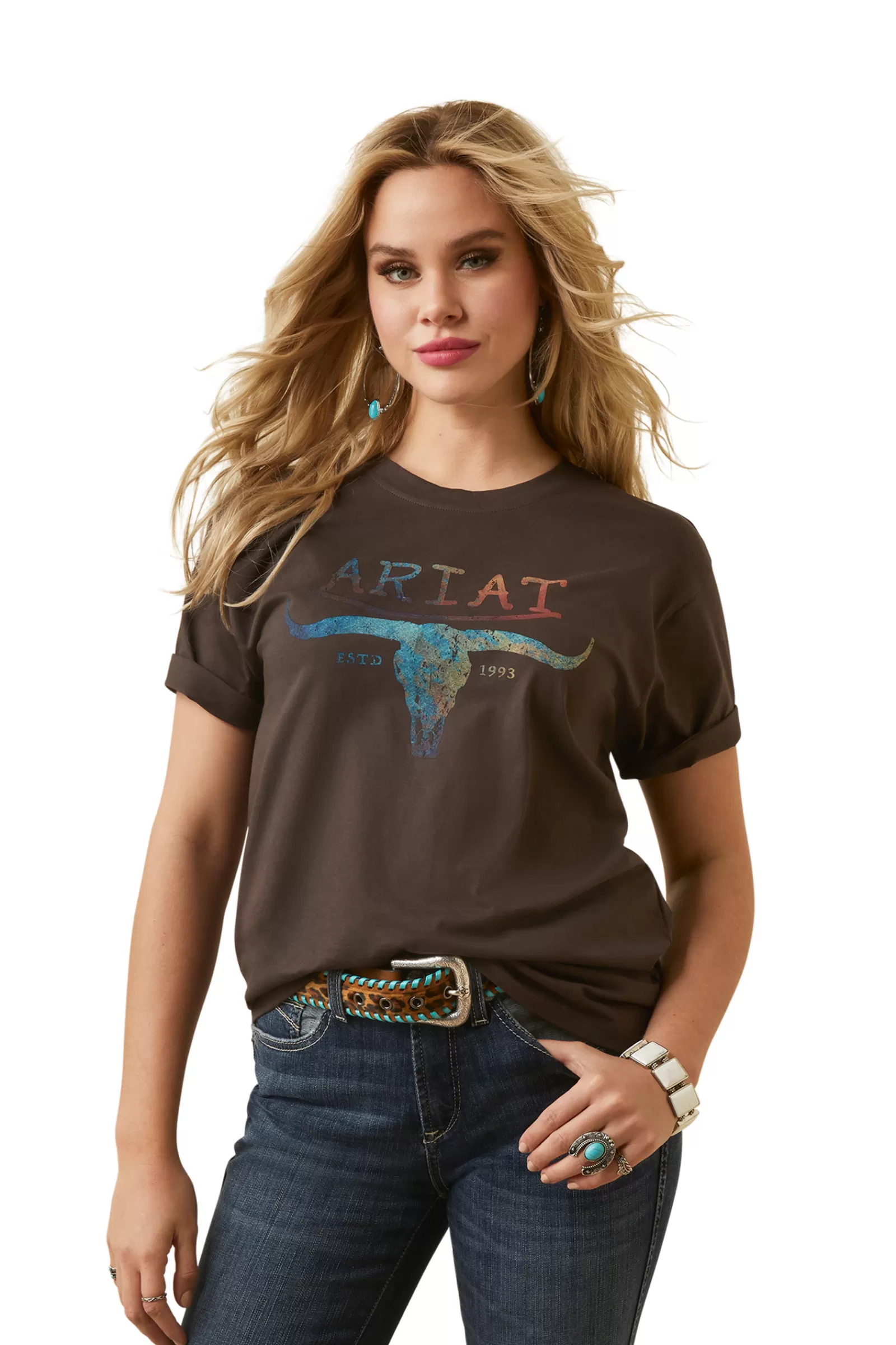 New ariat Patina Steer Naisten T-Paita Washed Black