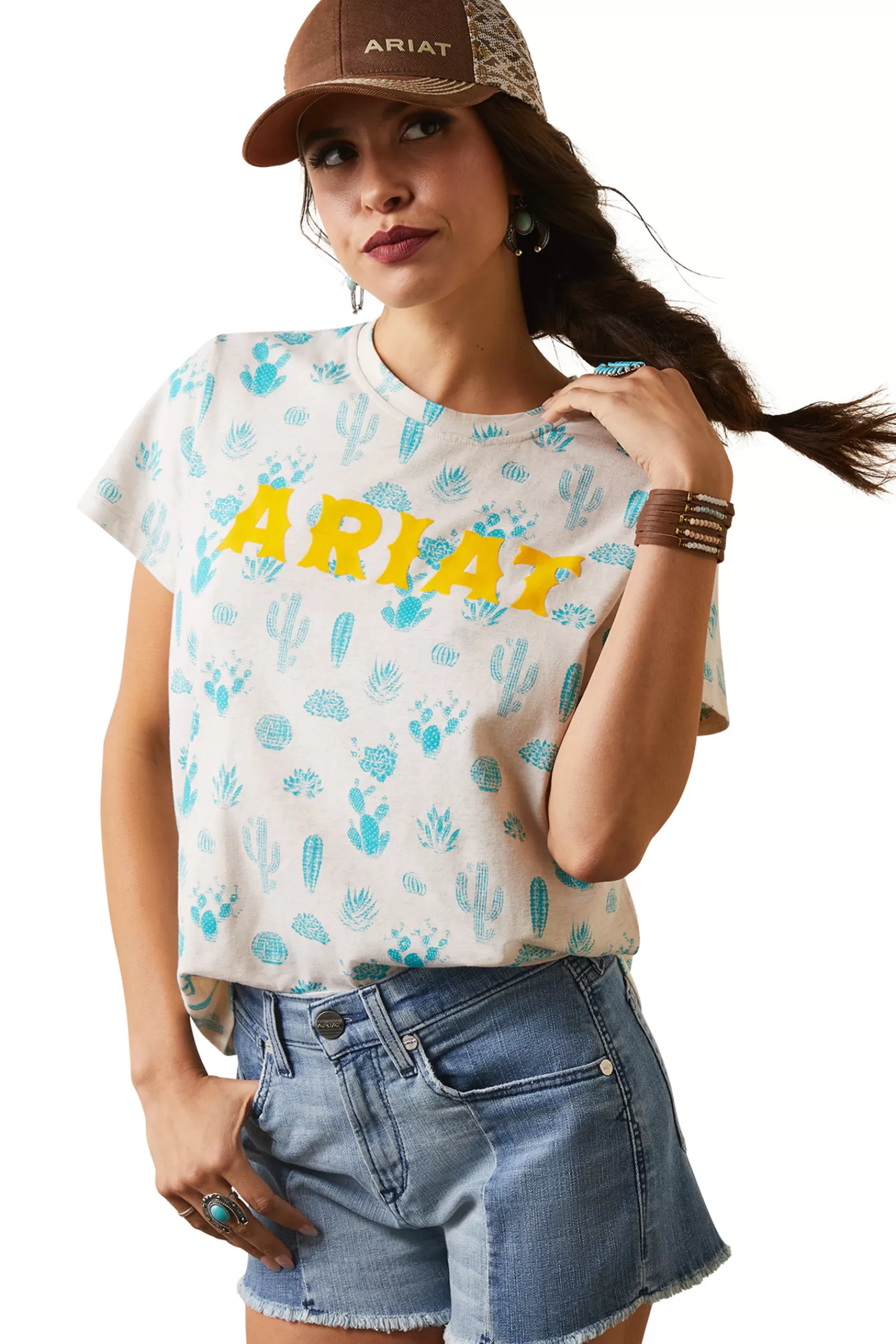 Cheap ariat Real Cactus Garden Naisten T-Paita Light Grey/Blue